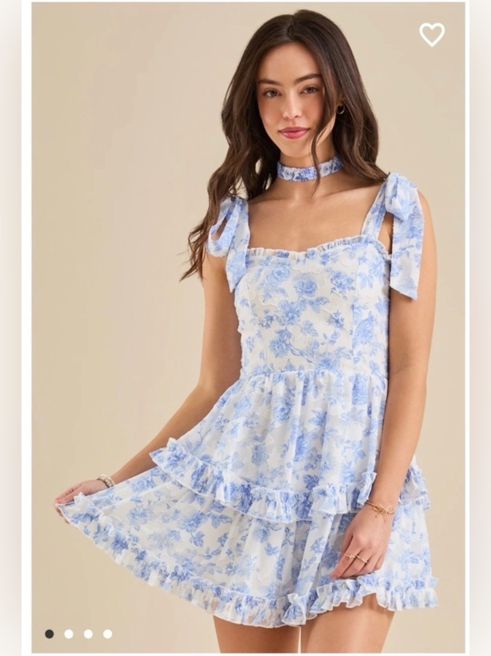 Altar’d State Lilah Blue White Floral Mini Dress Tie Strap Ruffle Cottagecore S
